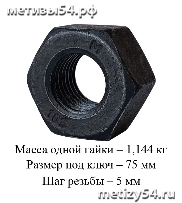 Гайка М48.10 ГОСТ Р 52645-2006 (без покрытия) купить в Новосибирске интернет-магазин Метизы54.рф