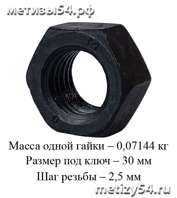 Гайка М20.8 ГОСТ 5915-70, (ГОСТ 5927-70, DIN 934) (без покрытия)  купить в Новосибирске интернет-магазин Метизы54.рф